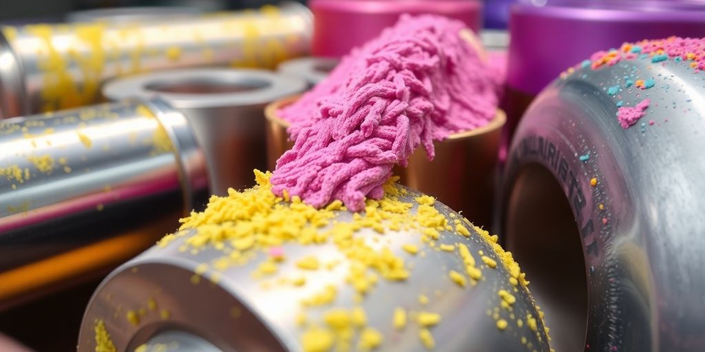 Pulverbeschichtung auf Metalloberflächen in lebendigen Farben.