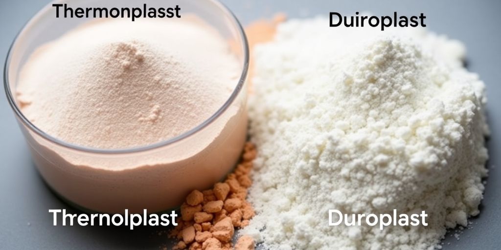 Thermoplast- und Duroplast-Pulver in separaten Behältern.